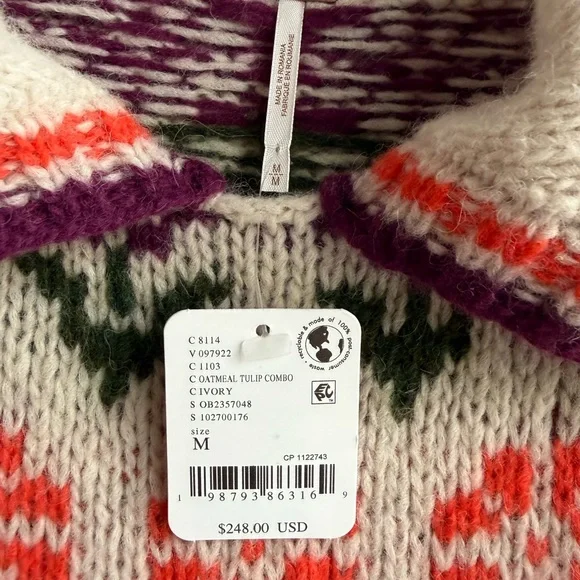 NWT Free People Frills Sweater Cottagecore Bohemian Floral Boho Collar Medium - Picture 5 of 9